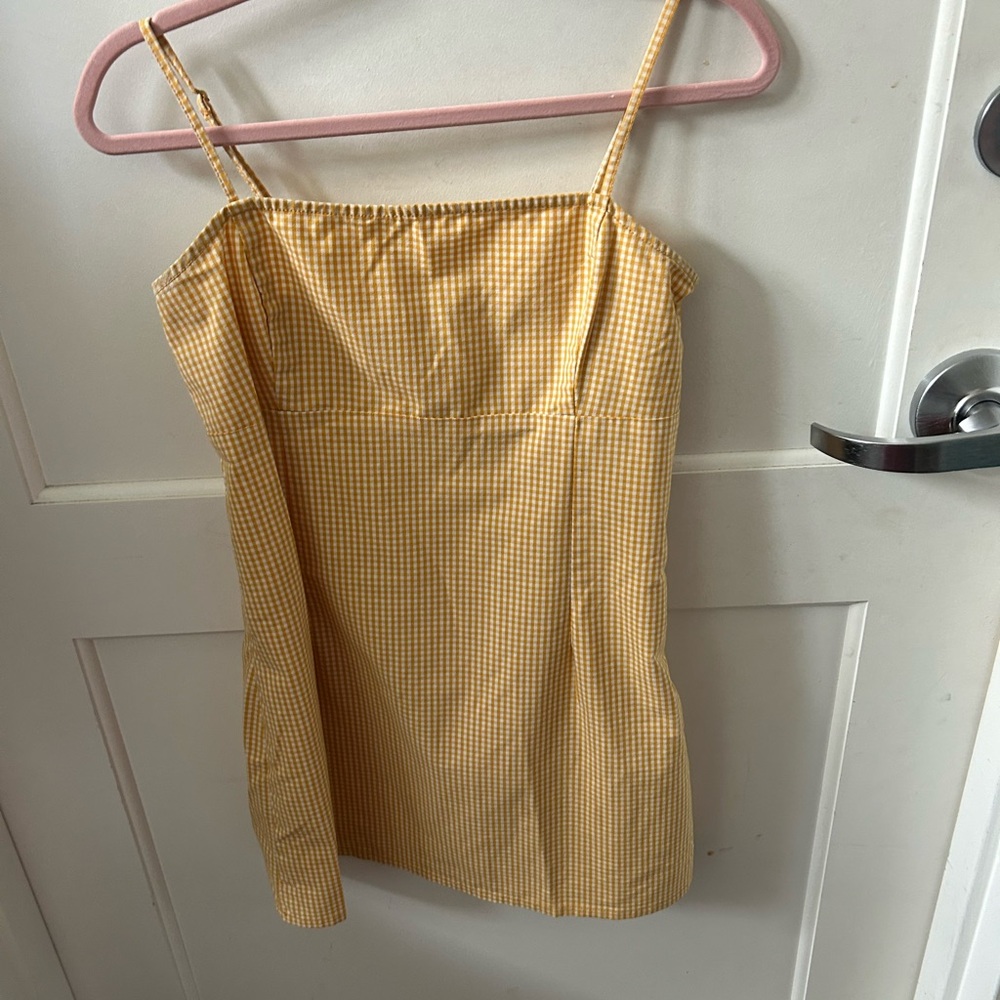 Yellow Gingham Spaghetti Strap Mini Dress